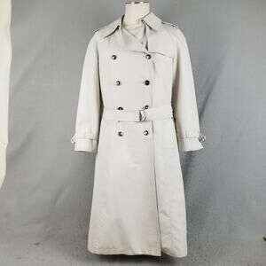 Vintage London Fog Trench Coat Womens 14 Reg Beige Belted Double Breasted Khaki